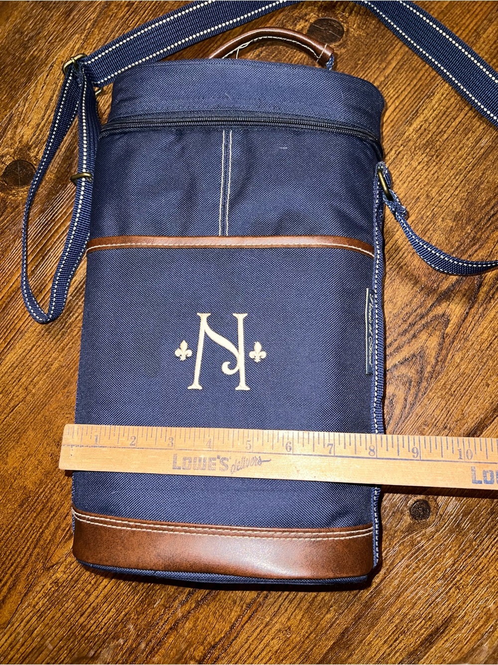 Picnic at Ascot Navy Blue Personalized Insulated Zipper Two Bottle Wine Cooler - Picture 10 of 11